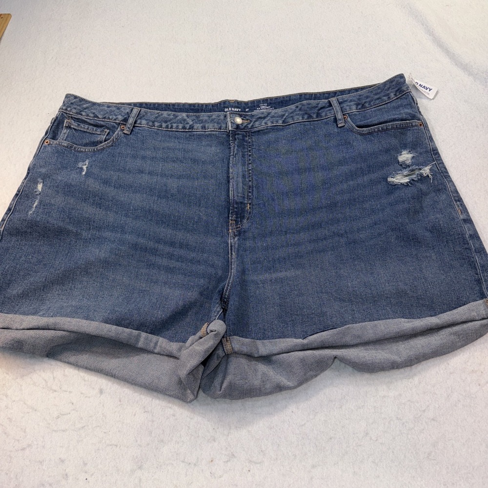 Old Navy Women Sz 30 High Rise Curvy OG Straight Blue Jeans Short Distressed NWT